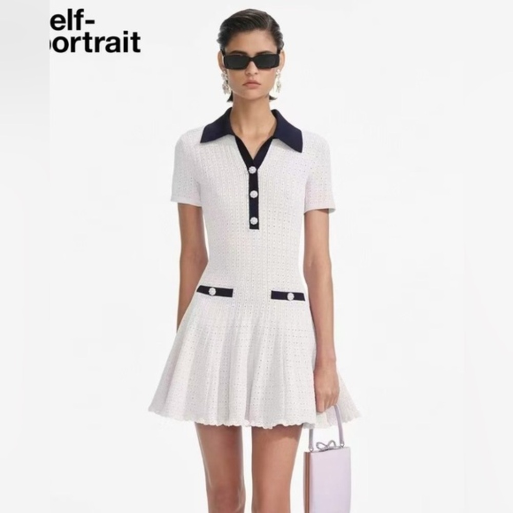 NEW Self-Portrait Pointelle Knit Mini Dress